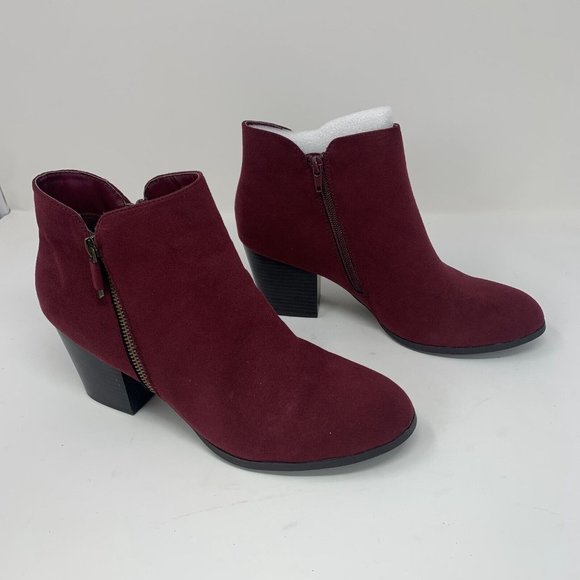 Style & Co‎ Masrinaaf Ankle Bootie Women's 10.5M Wine Side Zip Block Heel S0548 - Picture 1 of 10
